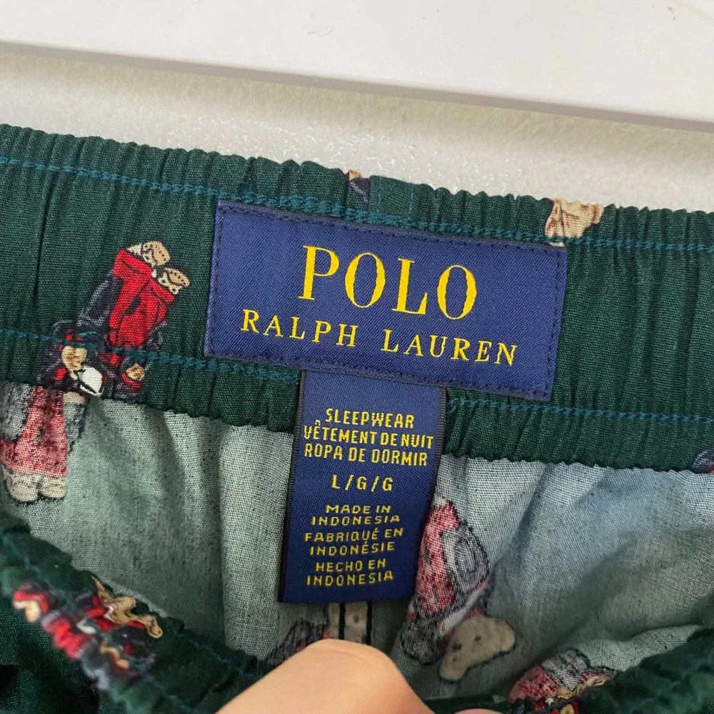 Polo Ralph Lauren Mens Green Polo Bear Pajama Pants Sleepwear Large L